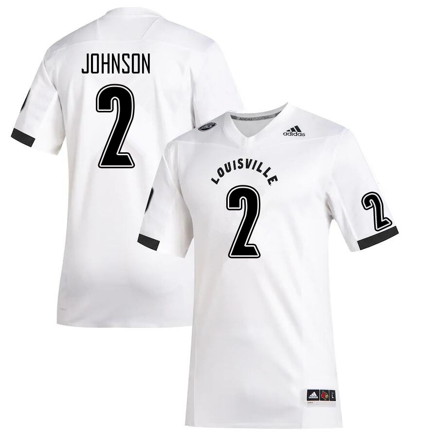 Men #2 Khalib Johnson Louisville Cardinals College Football Jerseys Sale-White - Click Image to Close
